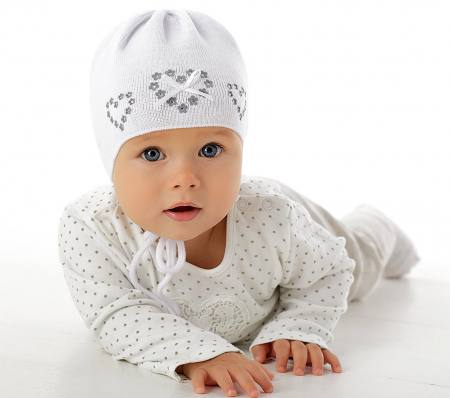 Baby Mädchen Mütze Strickmütze Baumwollmütze Taufe Festlich Herz Baumwolle Weiß